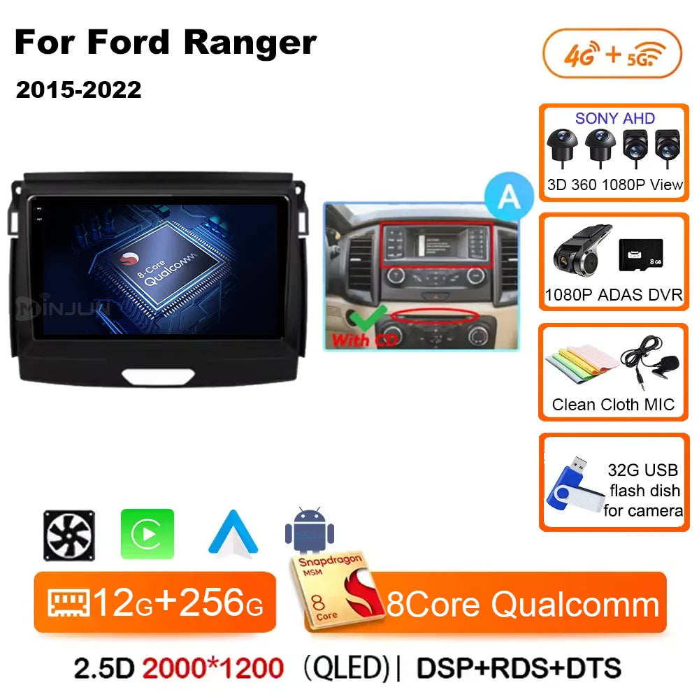 Ford Ranger 2015-2022 Android 15 Head Unit, QLED, CarPlay