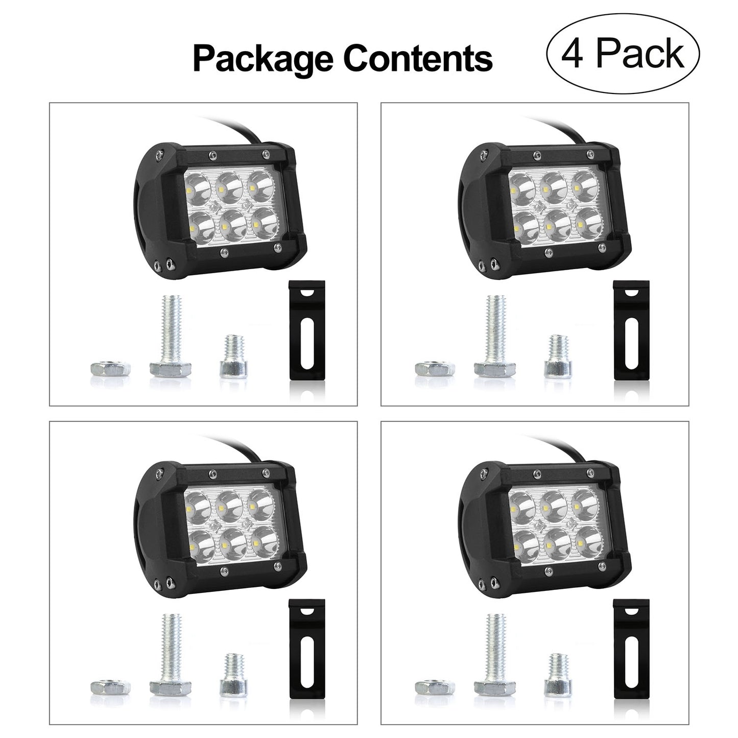 LED Driving Light Pods - 4" 18W, Pack of 4