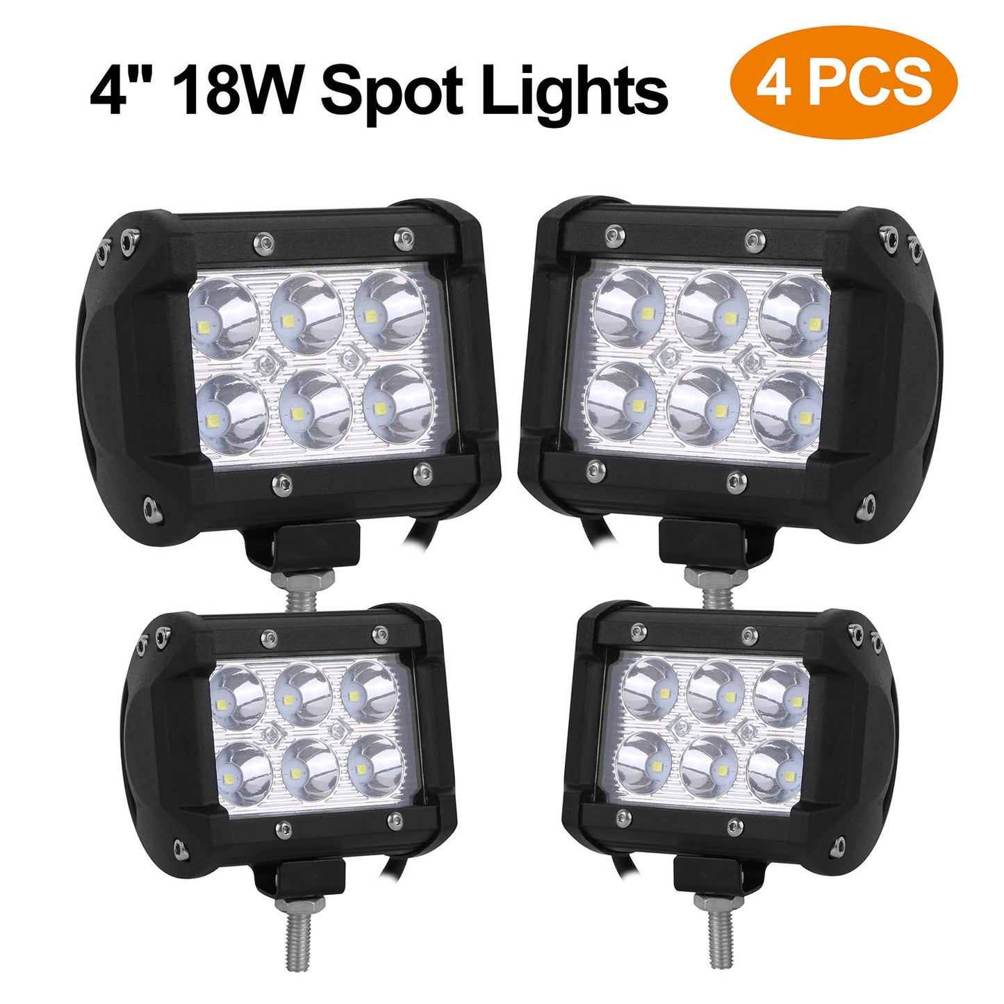 LED Driving Light Pods - 4" 18W, Pack of 4