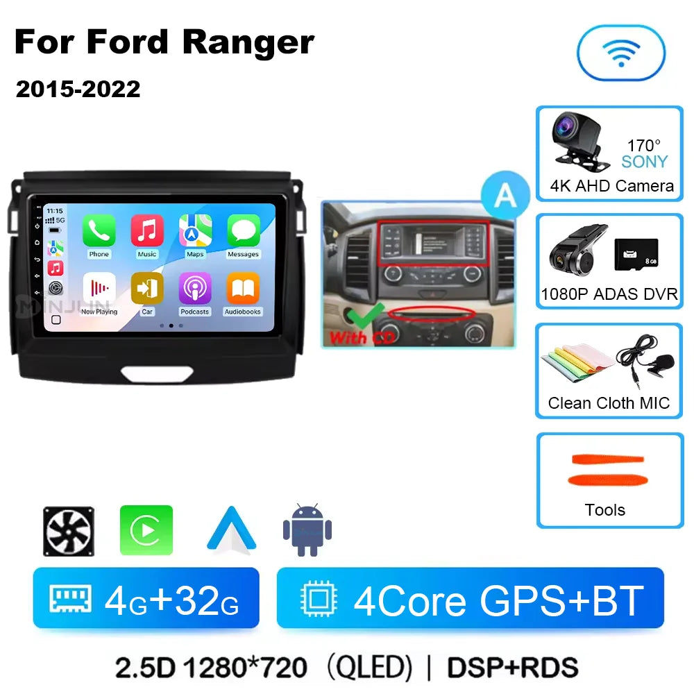 Ford Ranger 2015-2022 Android 15 Head Unit, QLED, CarPlay