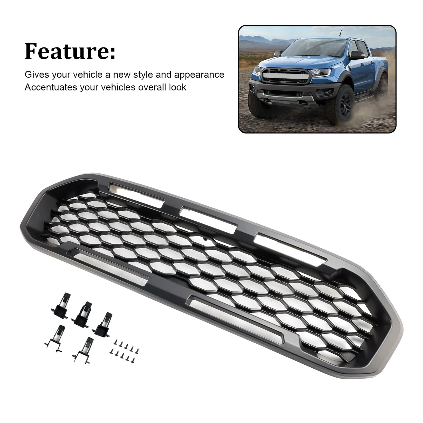 Ford Ranger Front Grille, Black, 2019-2023