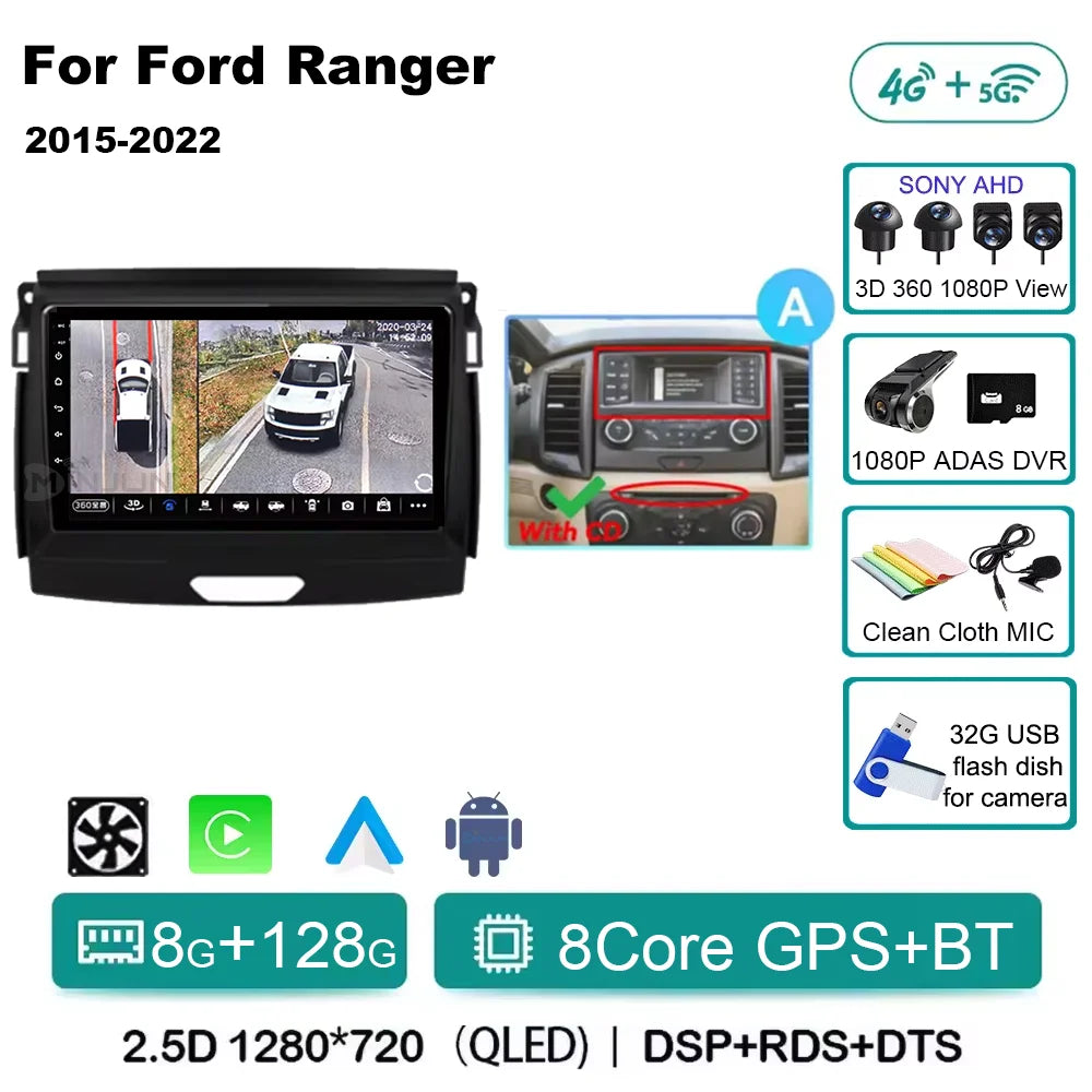 Ford Ranger 2015-2022 Android 15 Head Unit, QLED, CarPlay