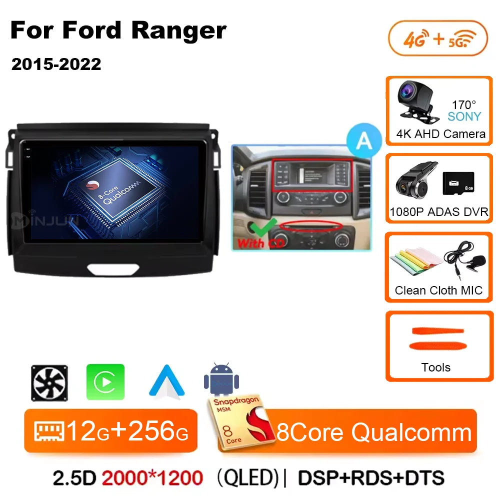 Ford Ranger 2015-2022 Android 15 Head Unit, QLED, CarPlay