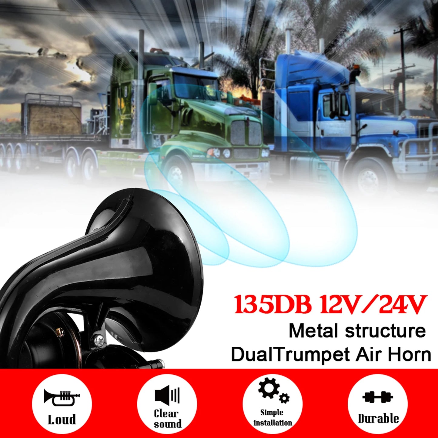 135dB Truck Air Horn - 12/24V