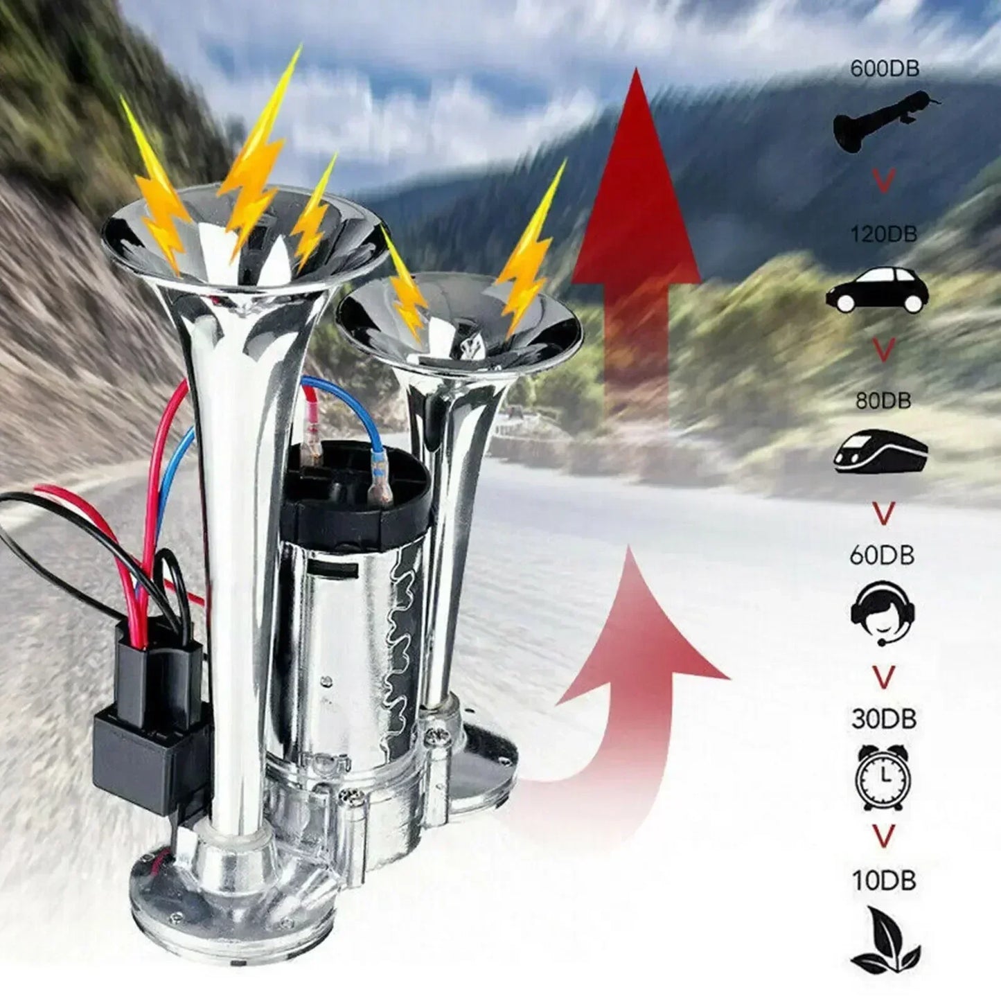 Dual Trumpet Air Horn Kit 12V-24V