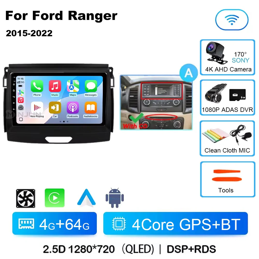 Ford Ranger 2015-2022 Android 15 Head Unit, QLED, CarPlay
