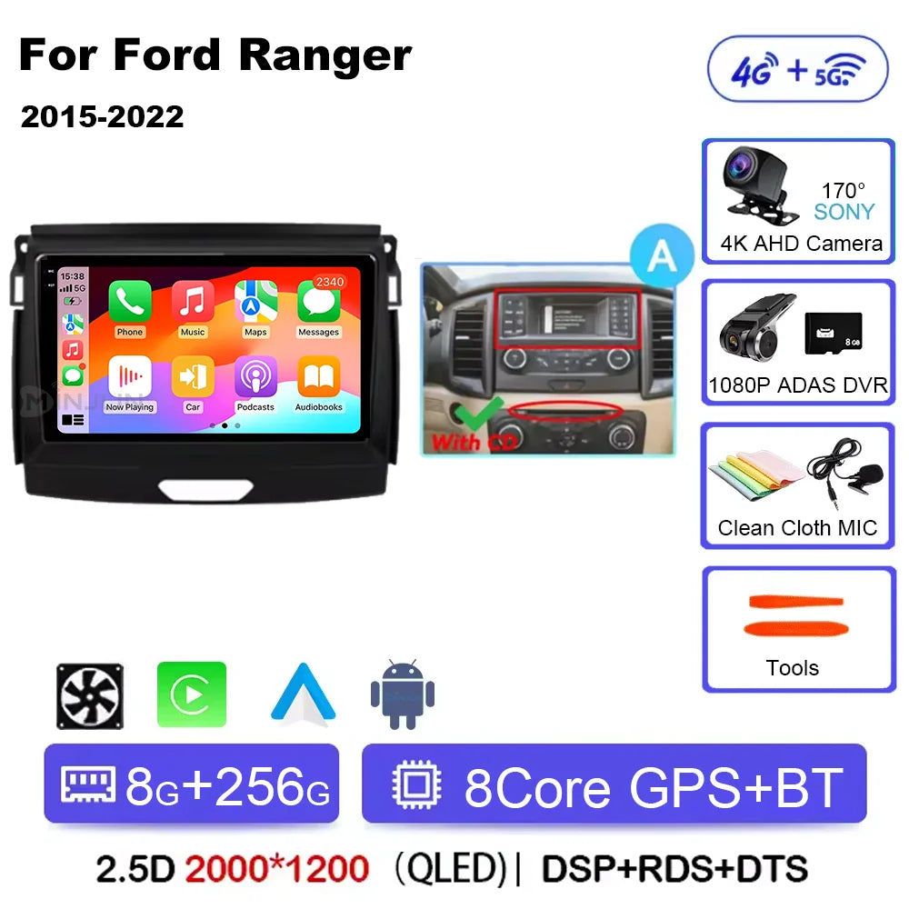 Ford Ranger 2015-2022 Android 15 Head Unit, QLED, CarPlay
