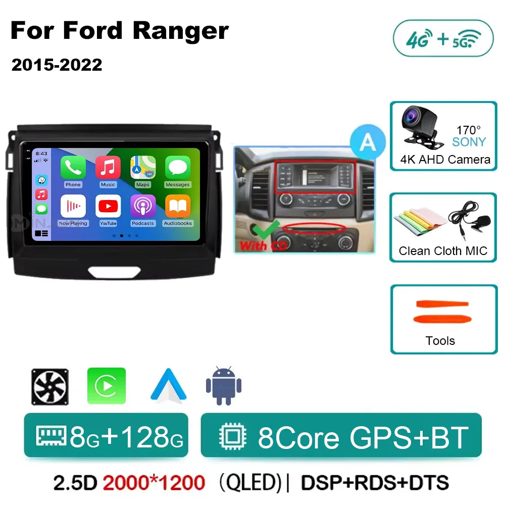 Ford Ranger 2015-2022 Android 15 Head Unit, QLED, CarPlay