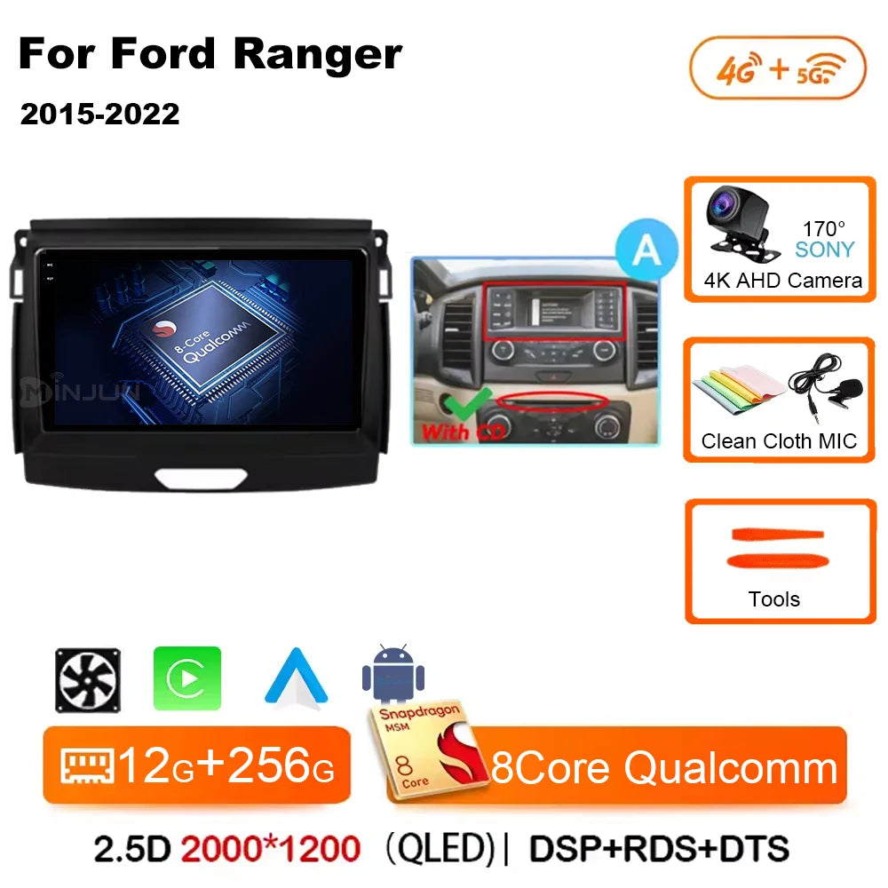 Ford Ranger 2015-2022 Android 15 Head Unit, QLED, CarPlay