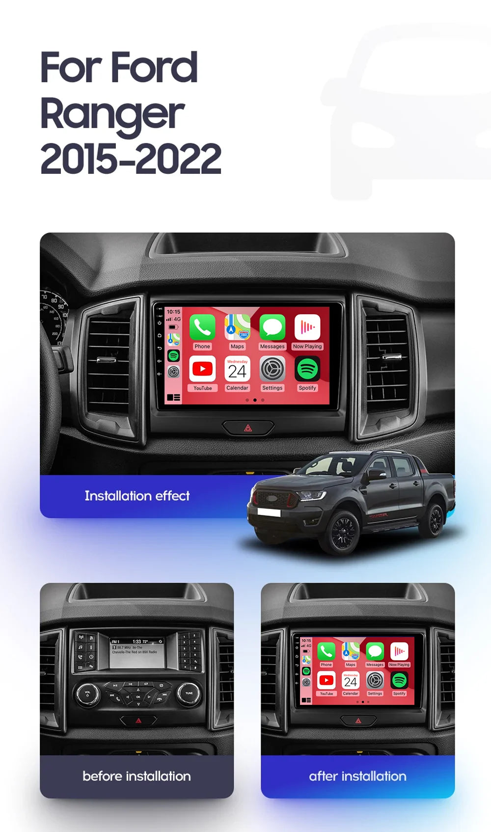 Ford Ranger 2015-2022 Android 15 Head Unit, QLED, CarPlay