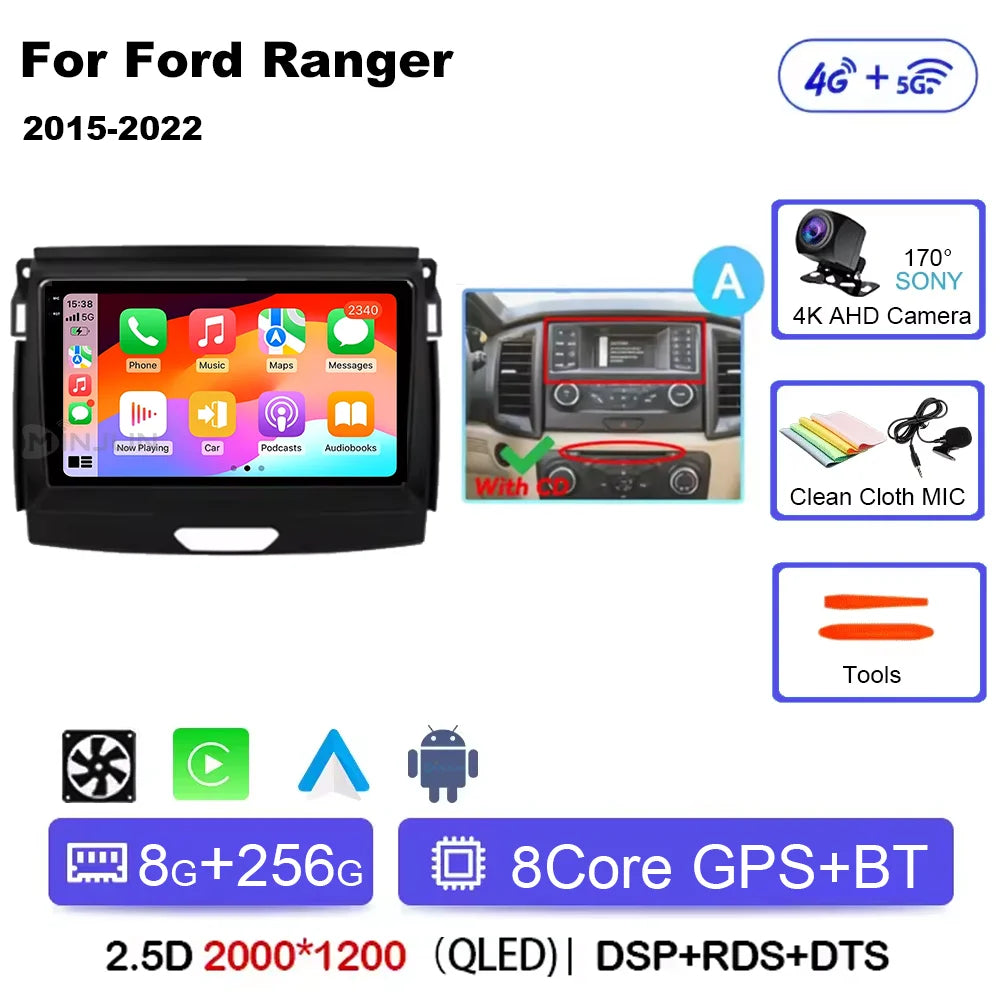 Ford Ranger 2015-2022 Android 15 Head Unit, QLED, CarPlay