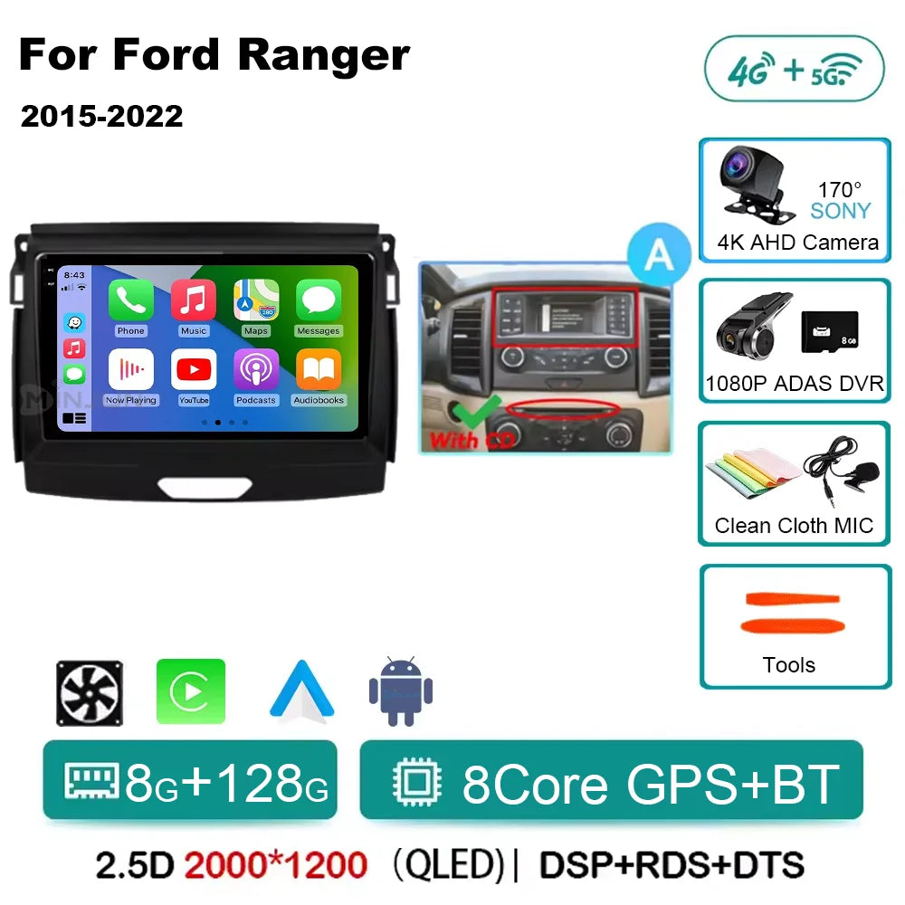 Ford Ranger 2015-2022 Android 15 Head Unit, QLED, CarPlay