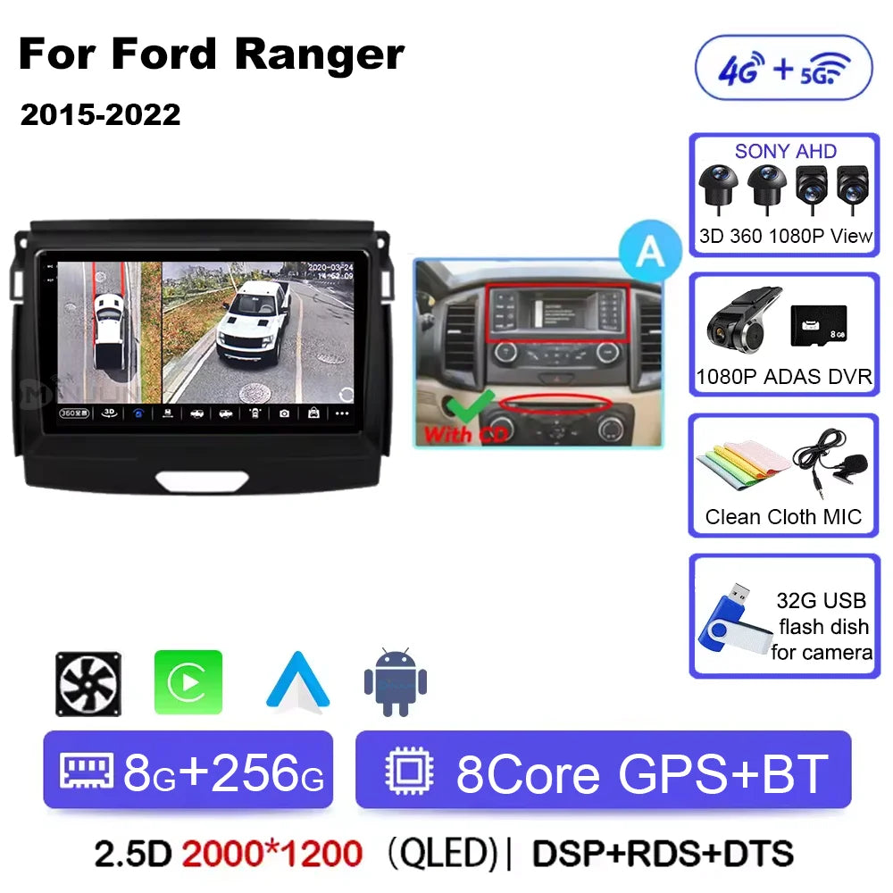 Ford Ranger 2015-2022 Android 15 Head Unit, QLED, CarPlay