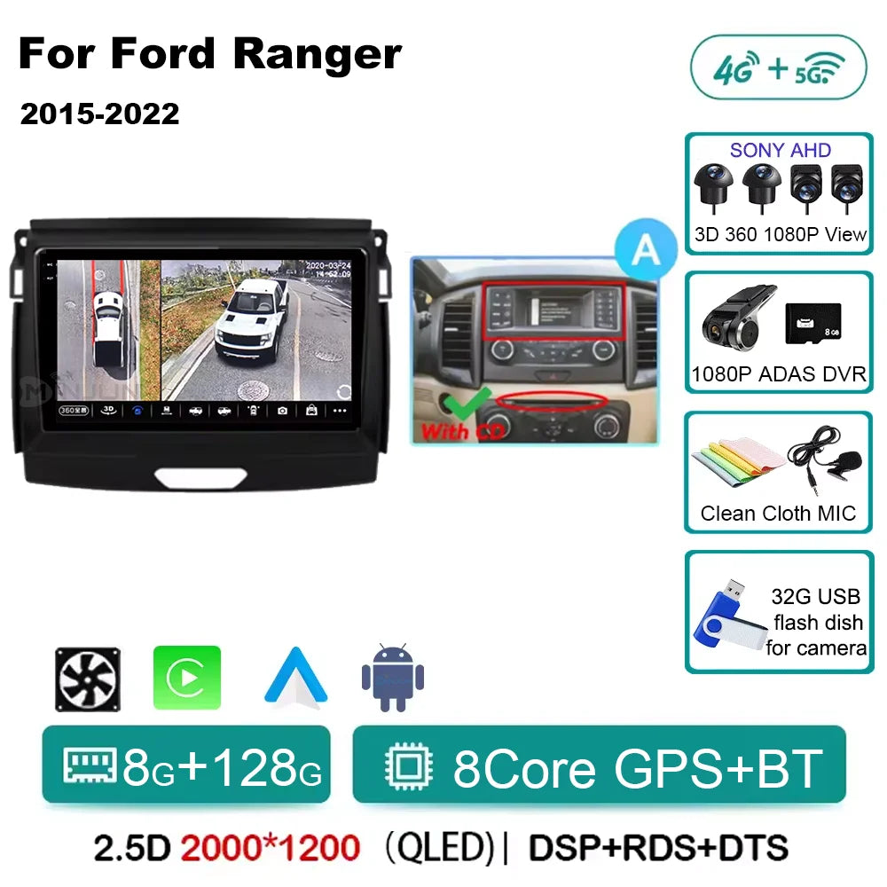 Ford Ranger 2015-2022 Android 15 Head Unit, QLED, CarPlay