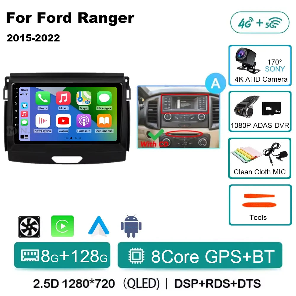 Ford Ranger 2015-2022 Android 15 Head Unit, QLED, CarPlay