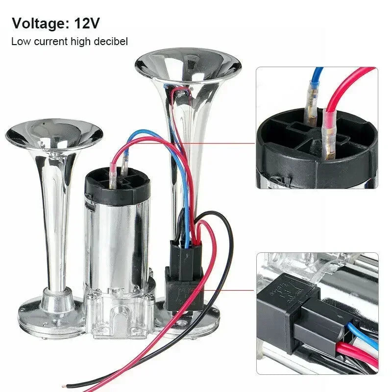 Dual Trumpet Air Horn Kit 12V-24V