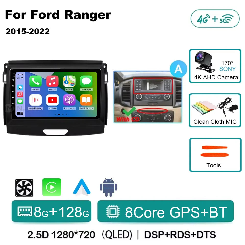 Ford Ranger 2015-2022 Android 15 Head Unit, QLED, CarPlay