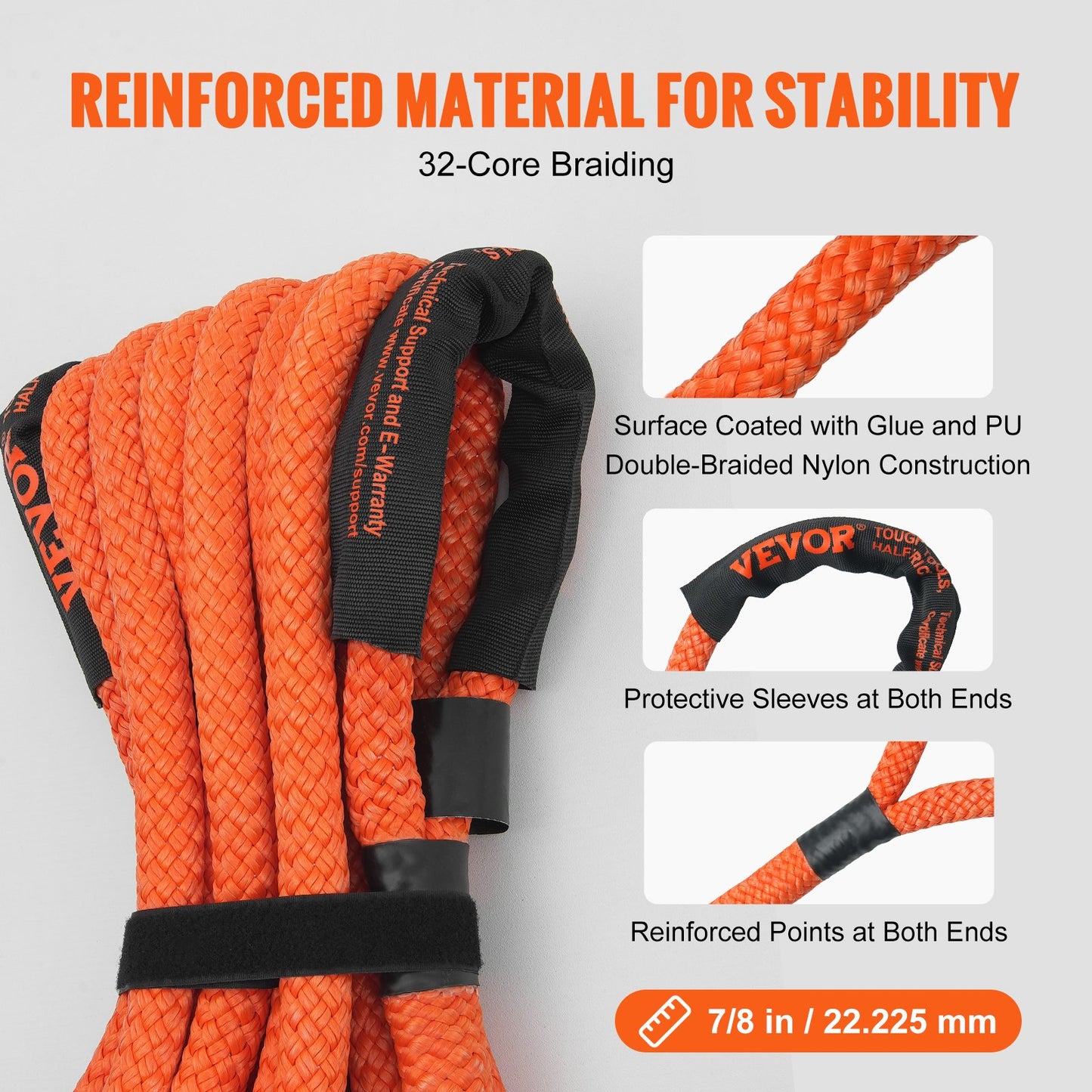 Kinetic Recovery Rope - 7/8" x 30ft, 30,580lb + Soft Shackles